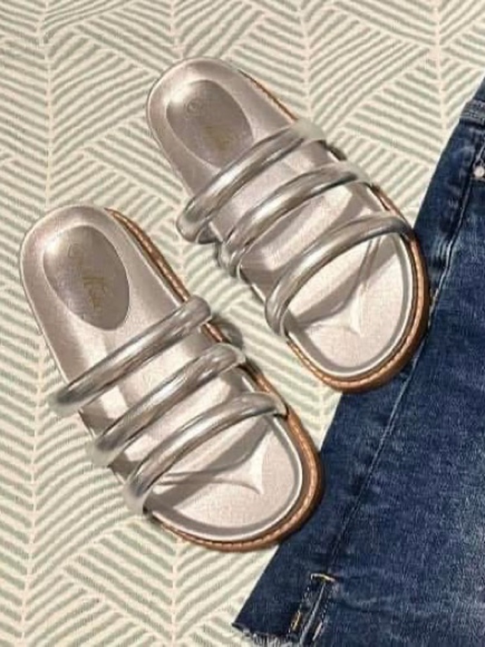 Shop Talulah Women's Metallic Silver Triple-Strap Slide Sandals